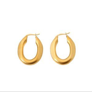 18K Gold PVD Plated Stainless Steel Matte Oval-shaped Hoop Earrings
